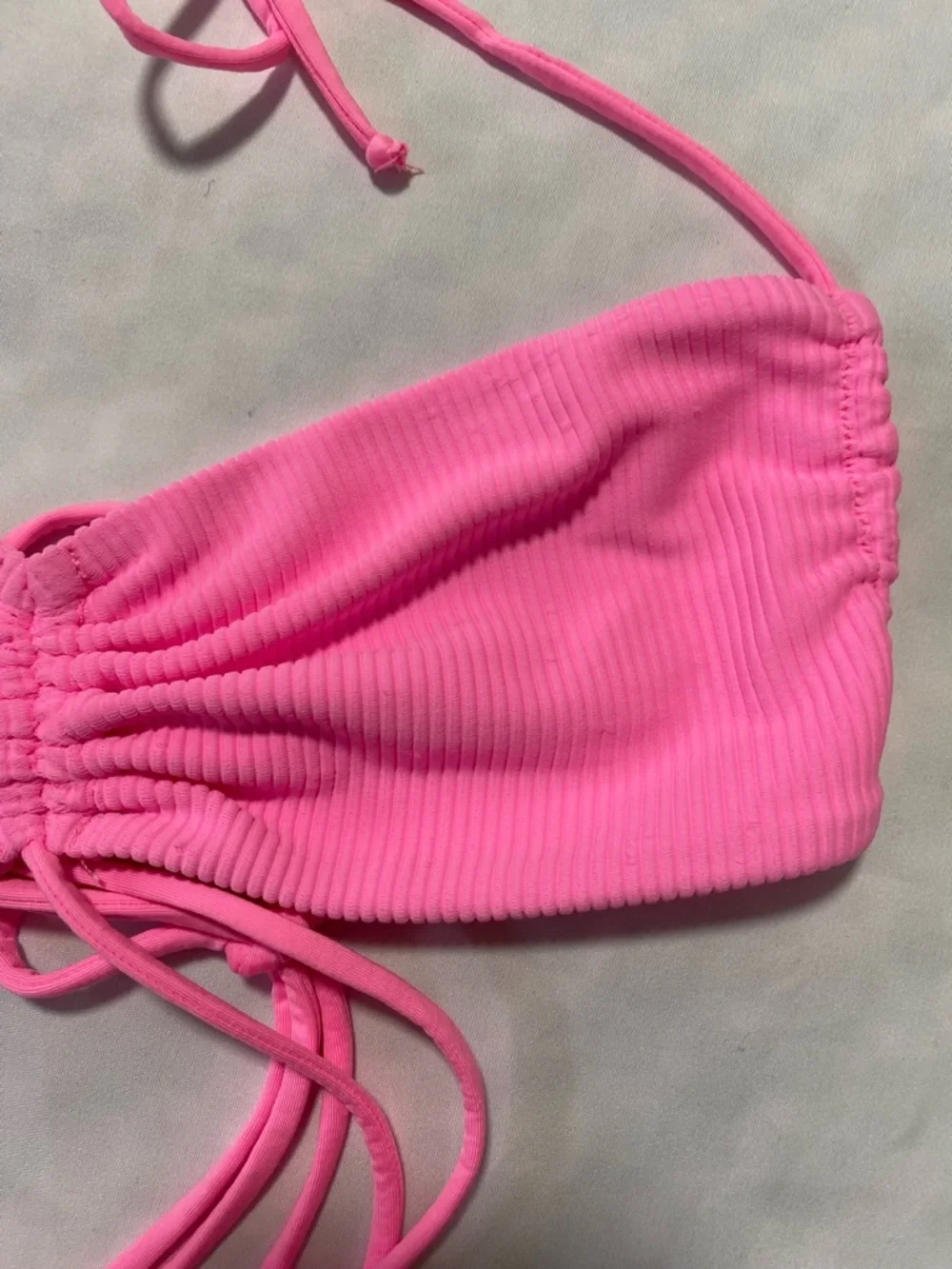 Frankie's Bikinis Pink Ribbed Bandeau Bikini Top